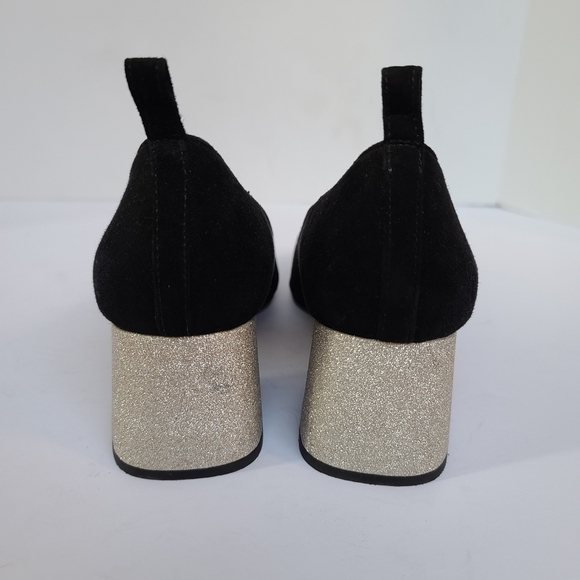 J. Crew | Black Suede Silver Glitter Block Heel - Picture 3 of 16